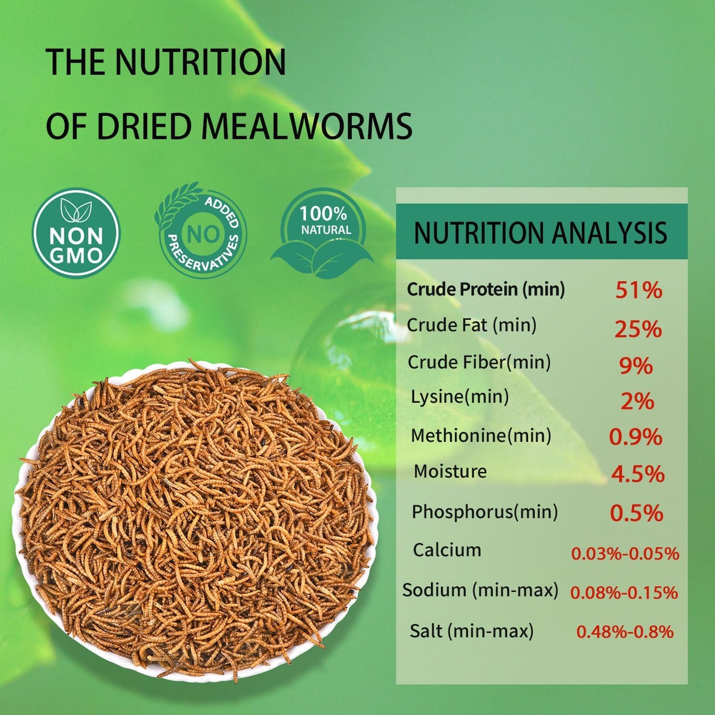 Dried Mealworms 5LB Pure Natural Non-GMO Mealworms for Chickens High Protein Chickens Feed Meal Worms for Laying Hens Wild Birds