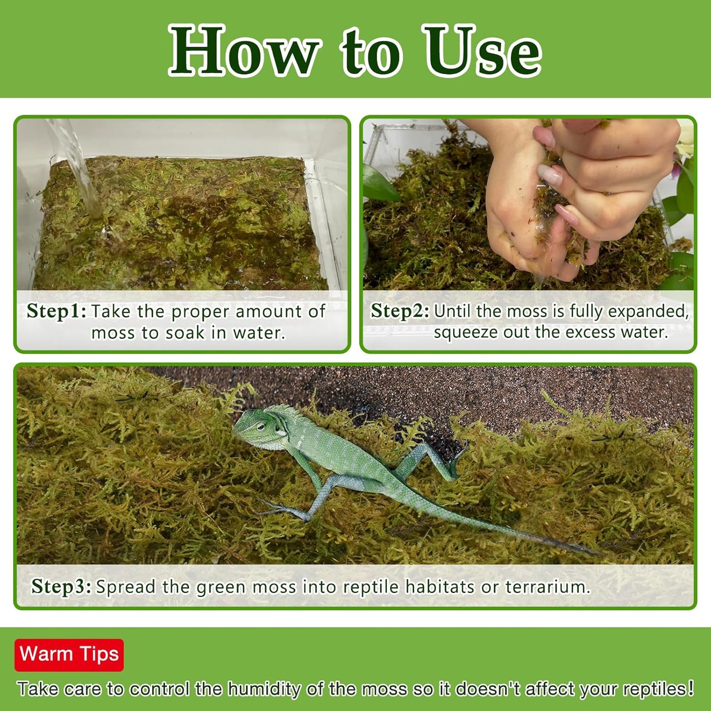 Halatool 2.5LB Natural Sphagnum Moss for Reptiles- 60QT Green Live Moss for Terrarium Plants Long Fiber Reptile Moss for Leopard Gecko Snake Hamsters Tortoises Frogs Lizards Salamanders