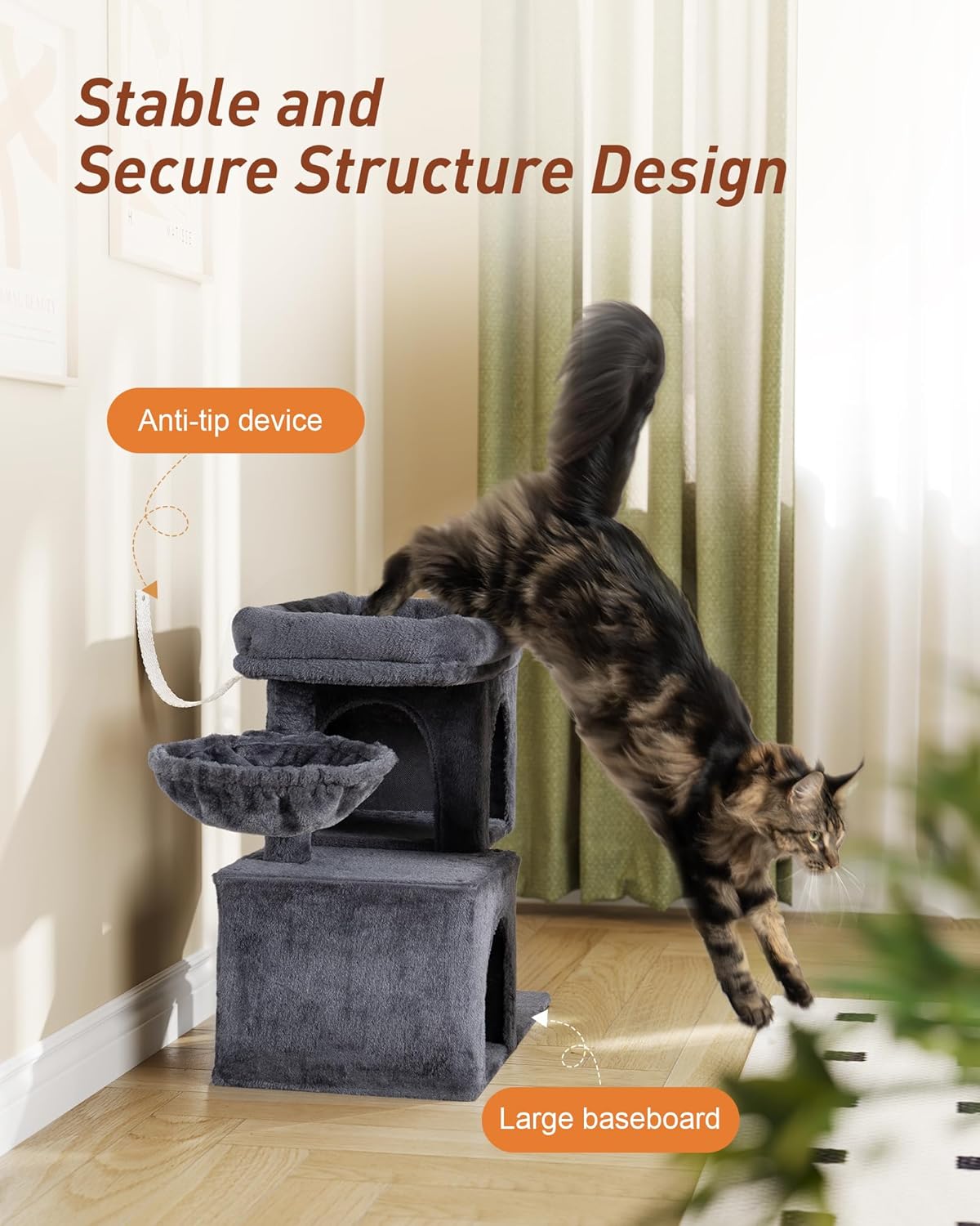 Cat Tree with Large Top Perch, 21.6in Cat Tower with Big Hammock and Dual Condos, All-in-one Cat Activity Center