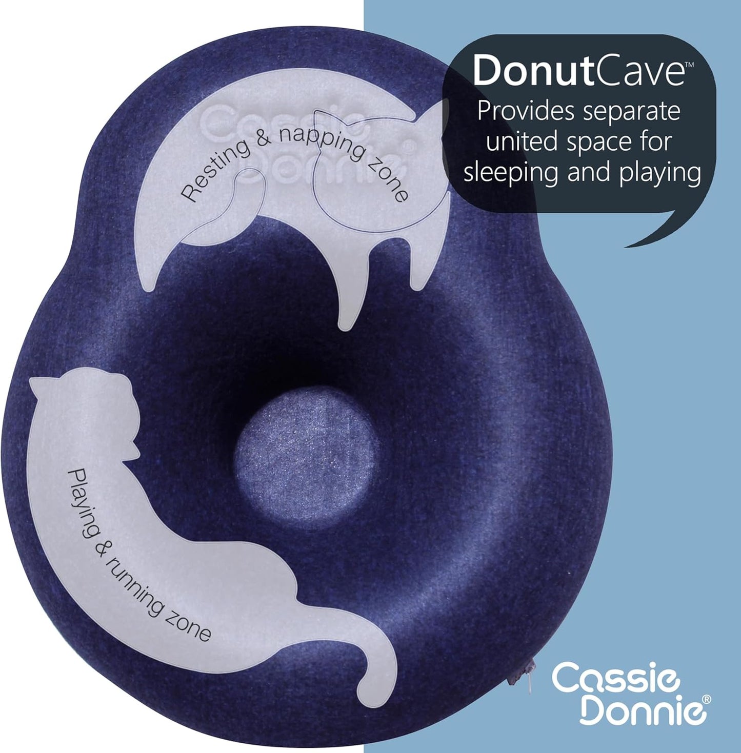 Cat Tunnel Bed for Indoor Cats, Medium Large, Donut Cave House up to 22 Lbs, Spacious for 2 Kittens (Dark Blue)