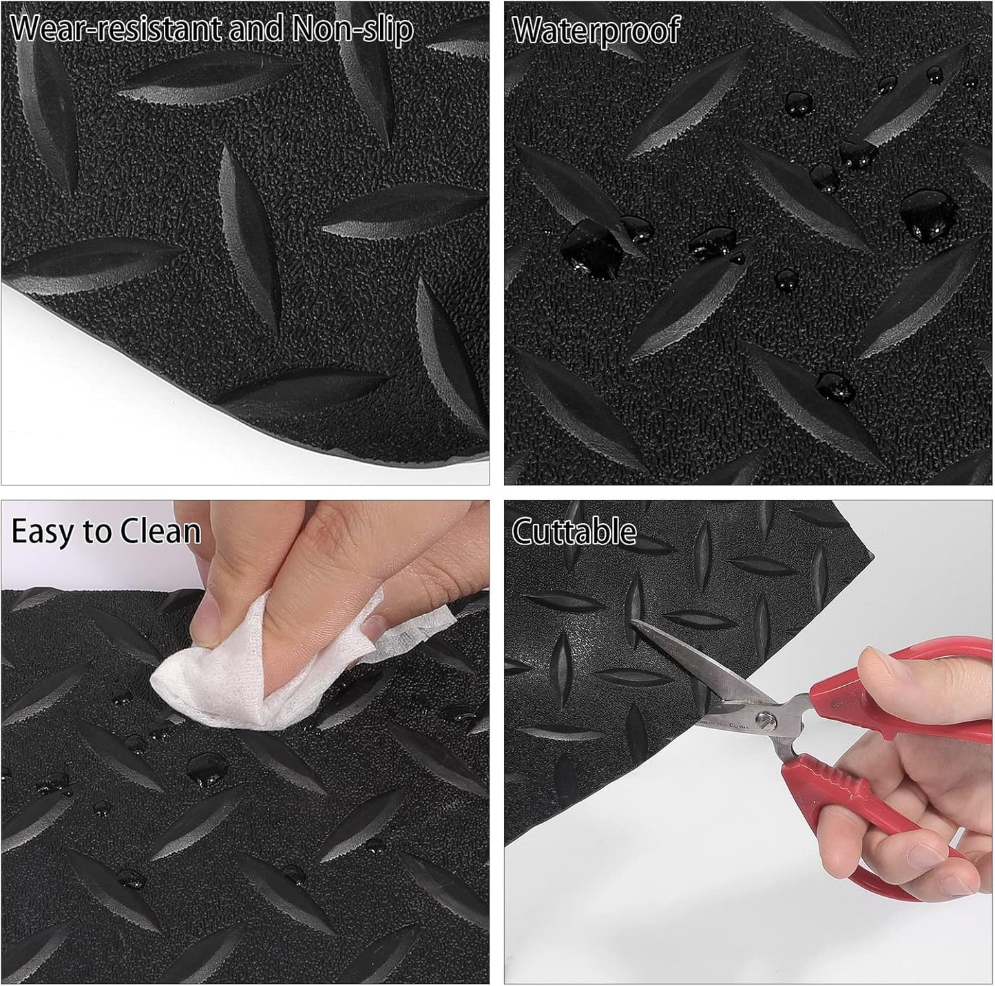 Boshen 7.5Ft x 17Ft Rubber Flooring Mats 2.9mm Thickened Diamond Plate Flooring Roll 127.5sqft Garage Floor Mats Non-Slip Floor Protector Mat for Garage Warehouse Gym Basement-Black