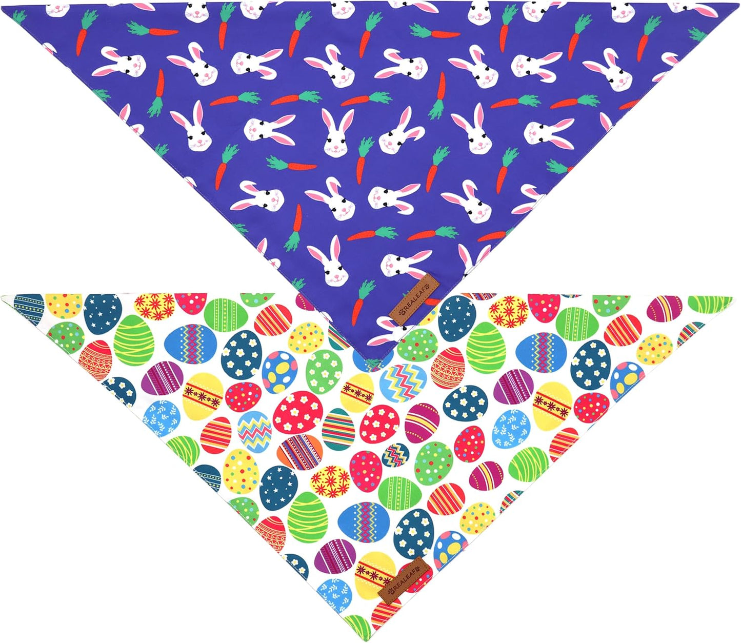 Realeaf Easter Dog Bandanas 2 Pack, Triangle Reversible Pet Scarf for Boy and Girl, Premium Durable Fabric, Holiday Bandana for Small Medium Large and Extra Large Dogs (Large)