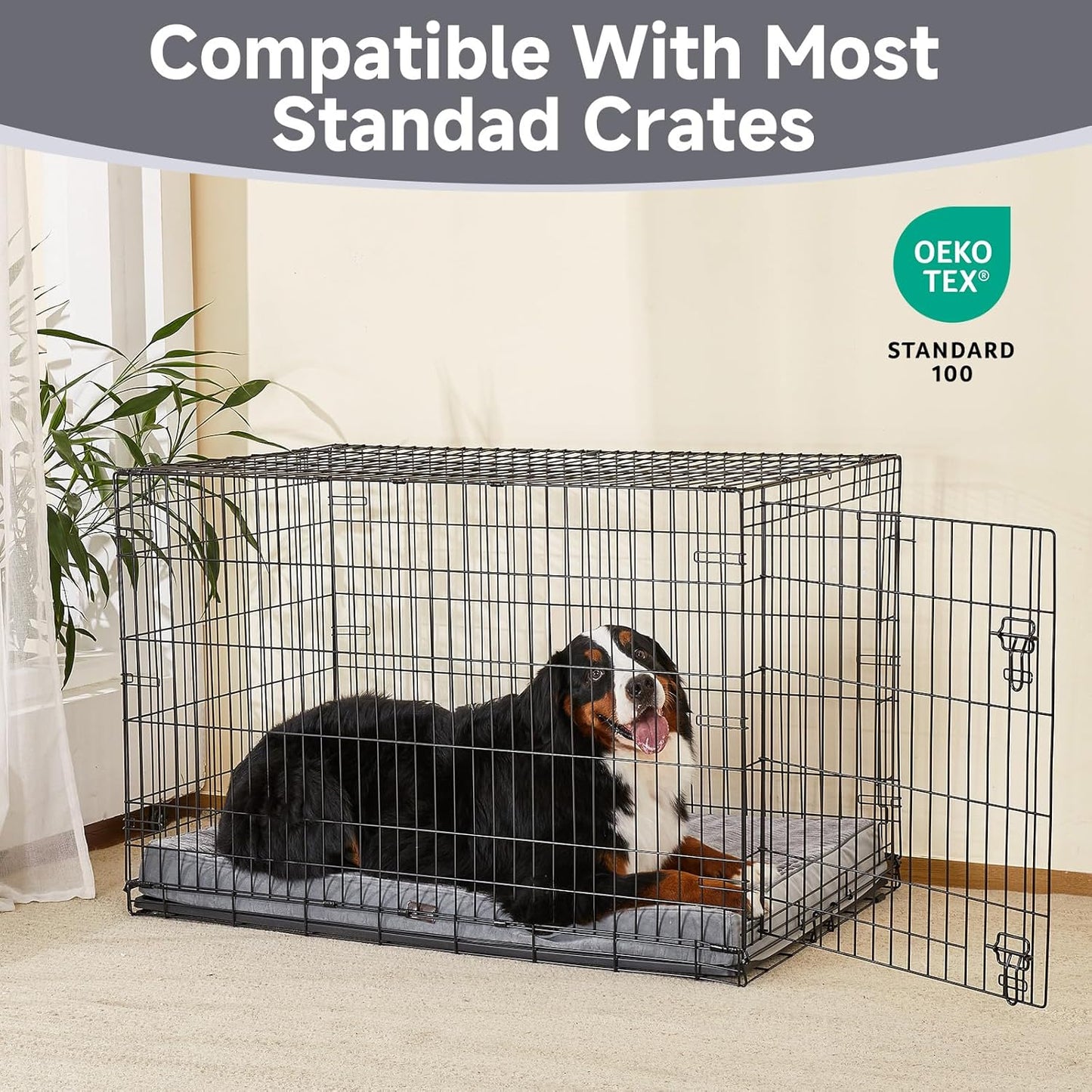 OhGeni Orthopedic Waterproof & Machine Washable Dog Bed for Extra Large Pets, Suitable for Crates, Cat Mat with 25D Egg Crate Foam, Non-Slip Bottom & Removable Cover, Invisible Zipper, 47 Inches(Gray)