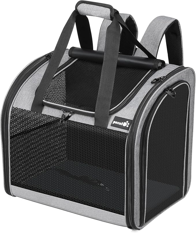 Pecute Cat Backpack with Widened Interior Space, Upgraded Dog Backpack Carrier with Various Ways to Carry, Pet Backpack with Breathable Mesh, Pet Travel Carrier with Soft Padded, Reinforced Support