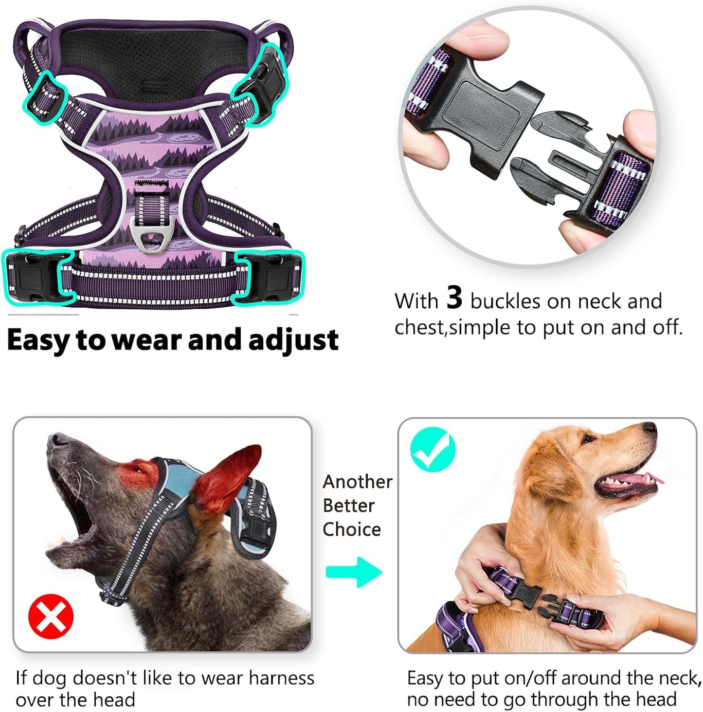 Timos Dog Harness,No-Pull Pet Harness Adjustable Soft Padded Dog Vest,Reflective No-Choke Pet Oxford Vest with Easy Control Handle for Large Dogs,Moon Night,L