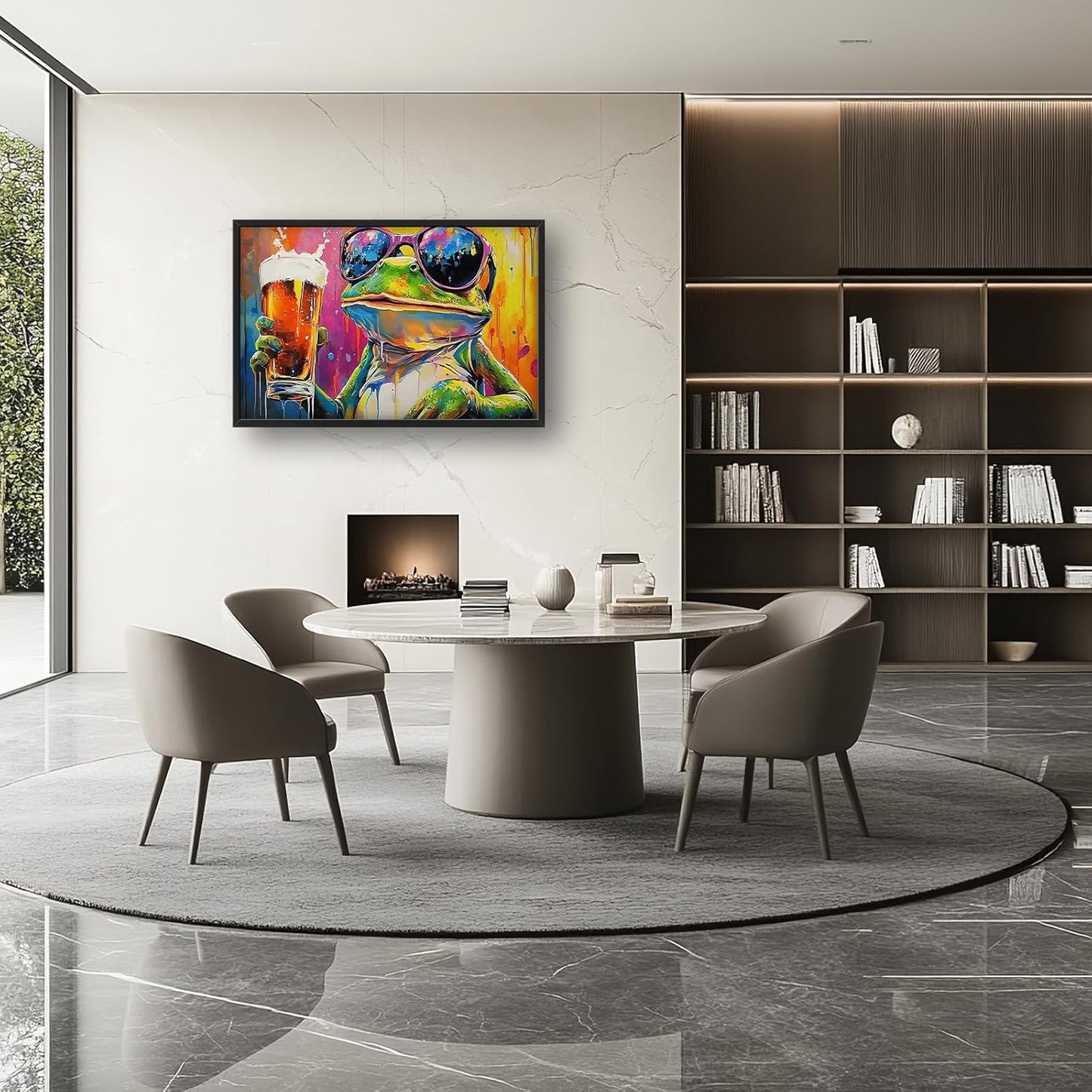 Large Graffiti Frog Wall Art for Living Room, Framed Oversized Funny Frog Beer Wall Decor Colorful Animal Canvas Painting Modern Artwork for Bathroom Bedroom Office Dining Room 36"x24"