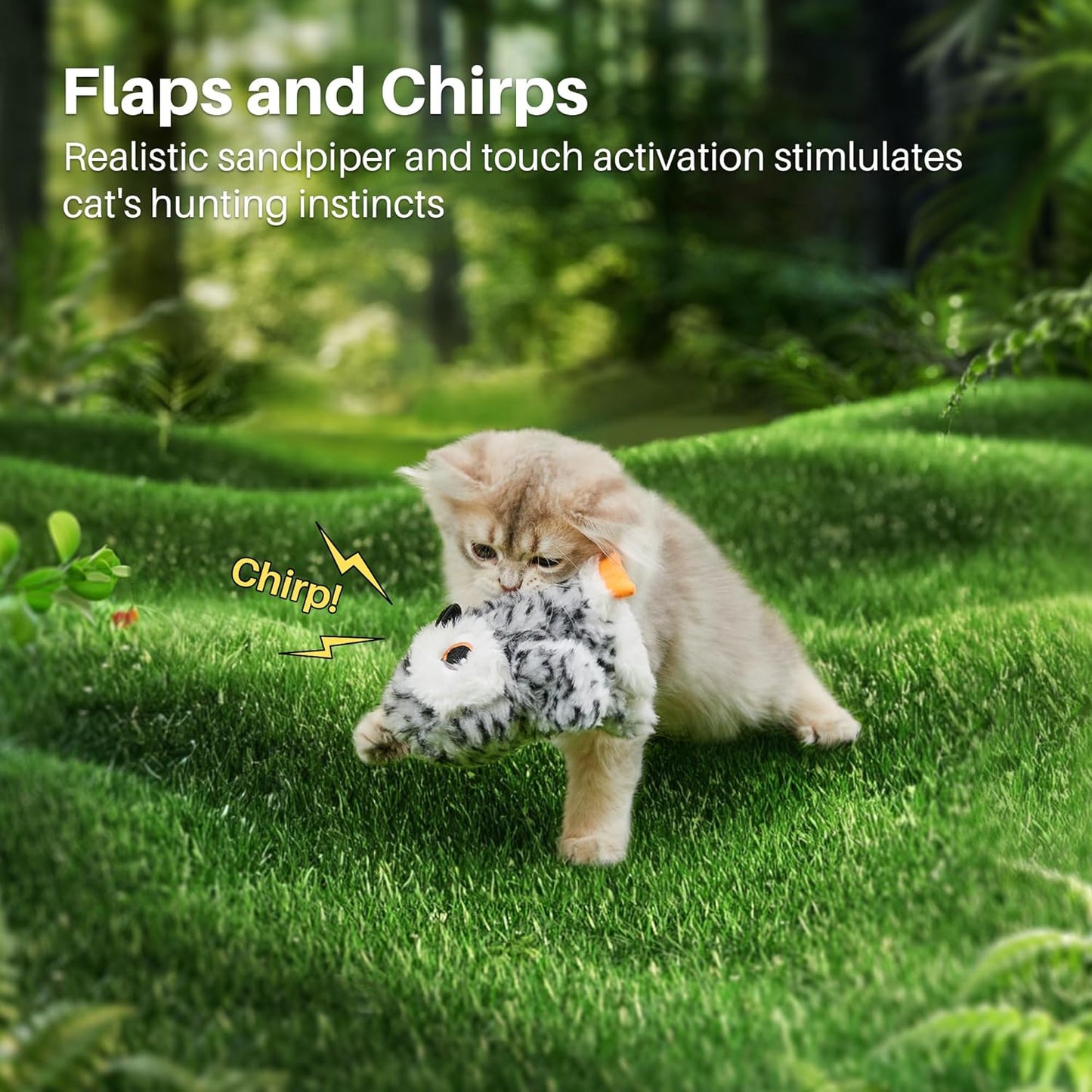Potaroma Flapping Owl Cat Toys (No Flying), Lifelike Bird Chirp, Rechargeable Touch Activated Kitten Toy, Interactive Catnip Kicker Exercise Toys 4.0" for All Breeds