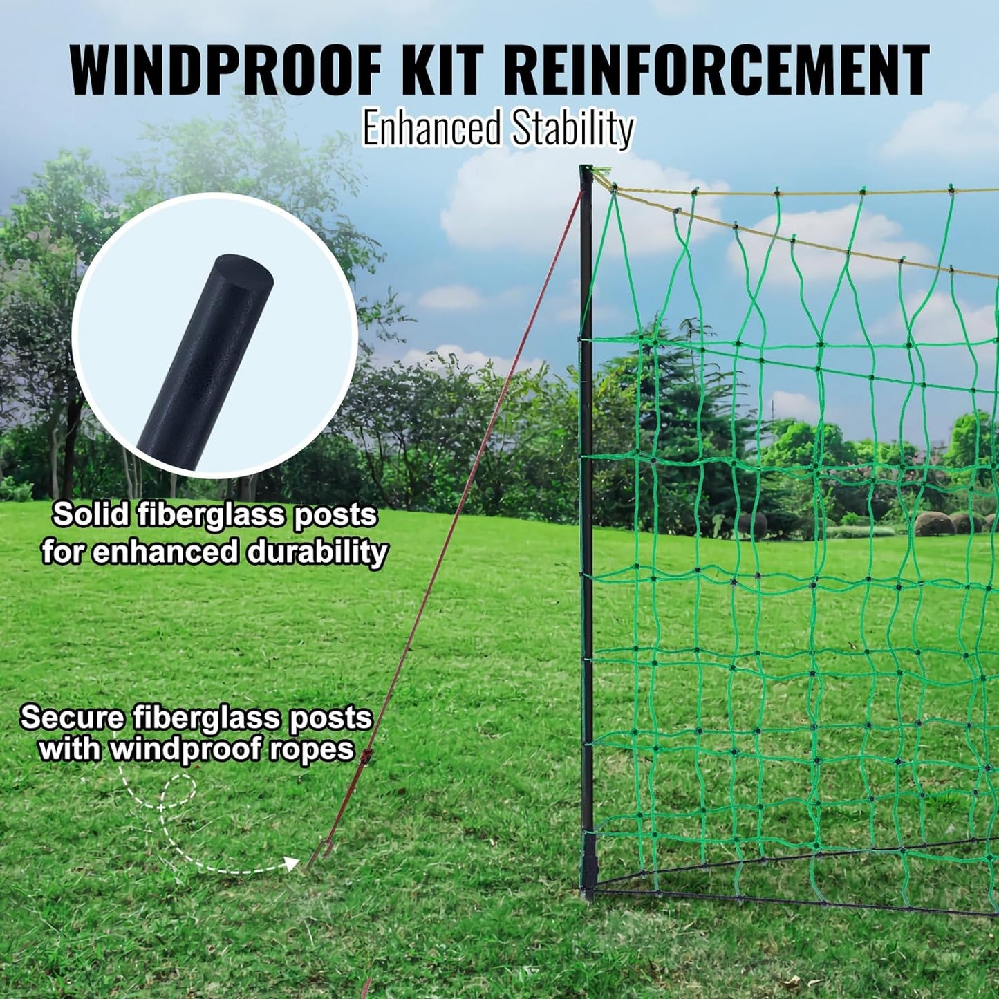 VEVOR Electric Fence Netting, 42"H x 164'L, PE Net Fencing with Posts and Double-Spiked Stakes, Utility Portable Mesh for Goats, Sheep, Lambs, Deer, Hogs, Dogs, for Farms, Backyards and Ranches