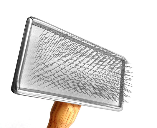 Pet Slicker Brush for Medium Dogs, Wooden Handle with Stainless Steel Soft Pins, Gently Remove Tangled, Loose Undercoat and Mats Hair, Pet Grooming Brush Tool (6.6")