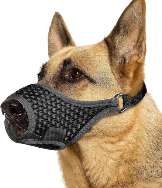 LUCKYPAW Dog Muzzle, Soft Muzzles for Large Medium Small Dogs to Prevent Biting Chewing with Ring and Adjustable Strap for Vet Visit Training (Black, XS)