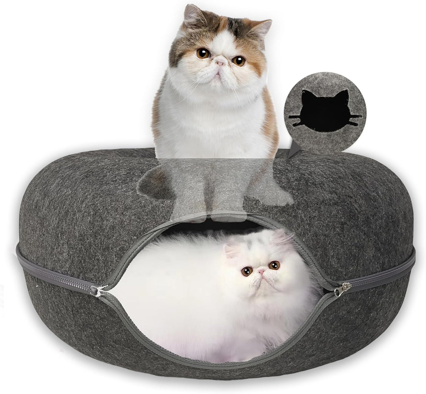 Donut Cat Tunnel Bed Peekaboo Cat Cave for Large Cats Up to 30 Lbs, Kitty Interactive Playing Tent House for Multiple Cats,Detachable,Scratch Resistant (Deep Gray, Large - 24 Inch Diameter)