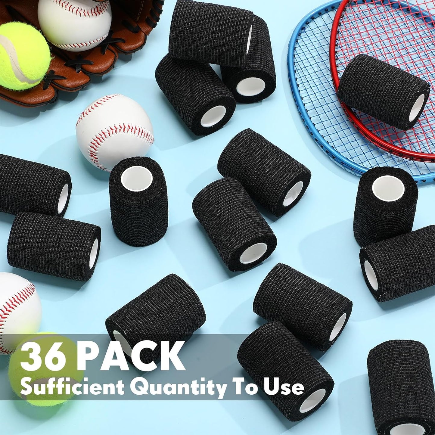 Treela 36 Pcs Self Adherent Bandage 3" X 5 Yard Wrap Breathable Cohesive Bandage Elastic Adhesive Tape for Stretch Athletic Sports Wrist Ankle(Black)