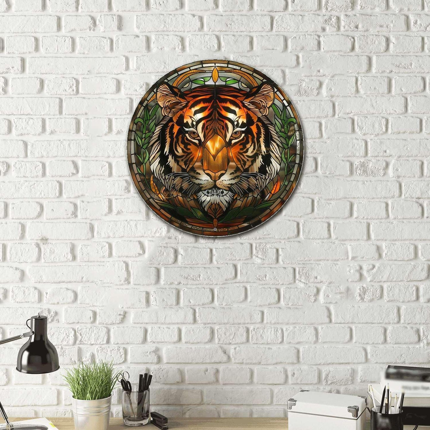 Lygond Metal Tin Sign - Circular Stained Glass Toilet Decor - Pub 12x12 Inches