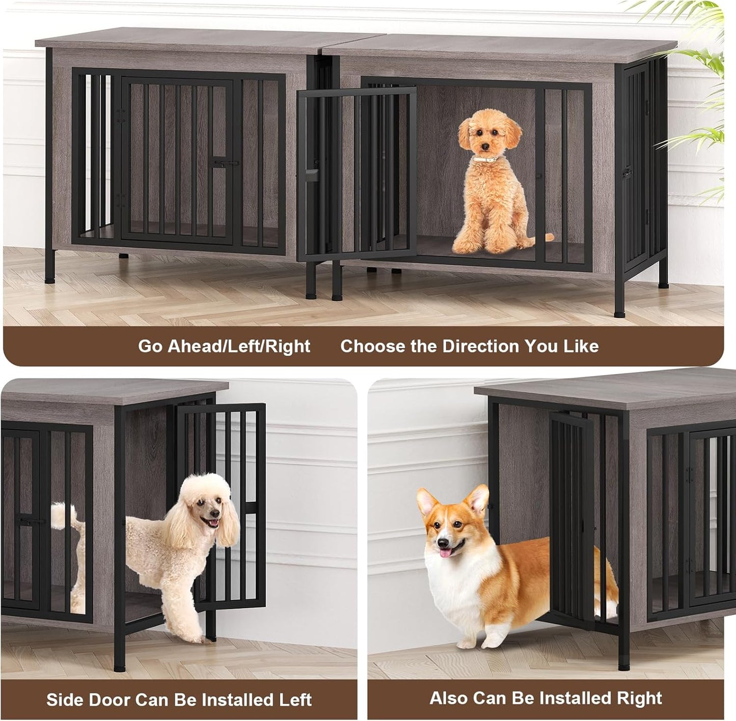 EasyCom 31.5" Small Dog Crate Furniture, Chew-Resistant Dog Crates for Small and Medium Dogs, Dog Kennel Furniture Indoor with 2 Doors and 3.94" Raised Feet, as TV Stand, End Table, Crate Table