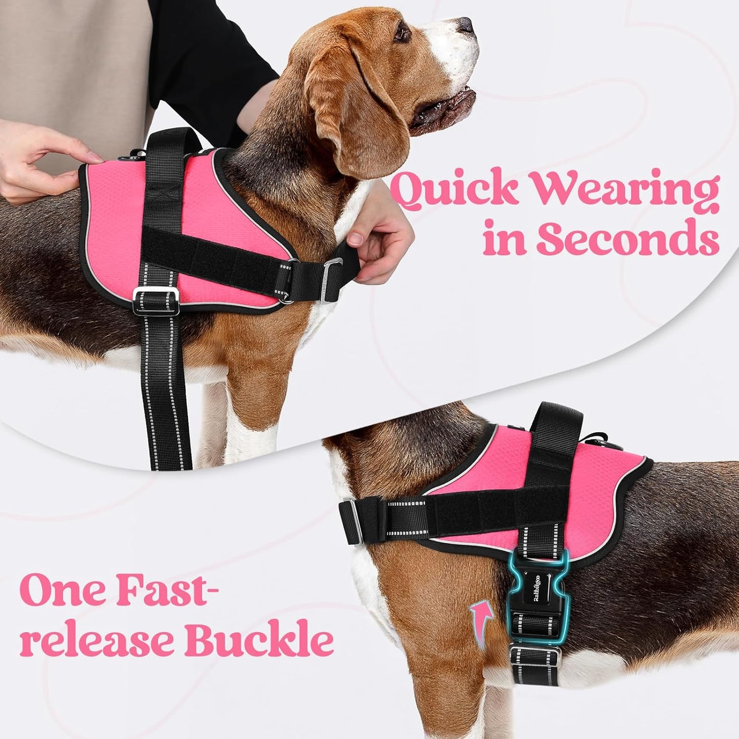 rabbitgoo Dog Harness for Large, Easy On Pet Vest with One Buckle, No Pull Adjustable Service Harness with D-Ring & Handle, Reflective for Safety Walking, Training, Pink, XL