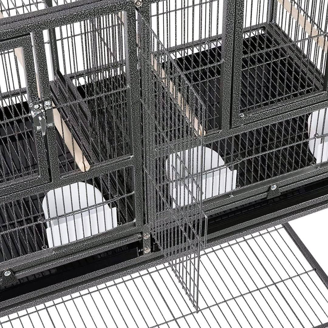 Combo Breeding Stacker Center Divided Breeder Bird Flight Double Rolling Cage with Side Breeding Nest Door (Black Vein, Single Stack Without Stand)