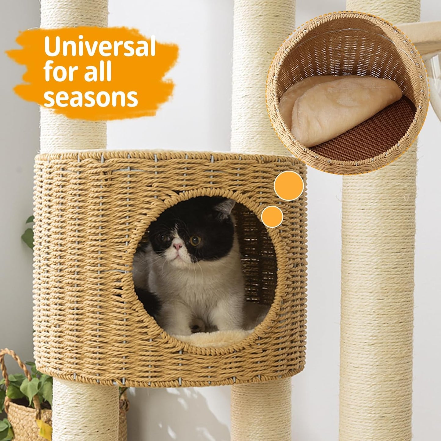 2025 Modern Cat Tree Tower for Large Cats, Advanced Space Module Cat's Nest, Hand Woven Multilevel Huge Paws Pals Tree, 7cm Natural Sisal Prop Wood, Scratching Cat Lover Gifts