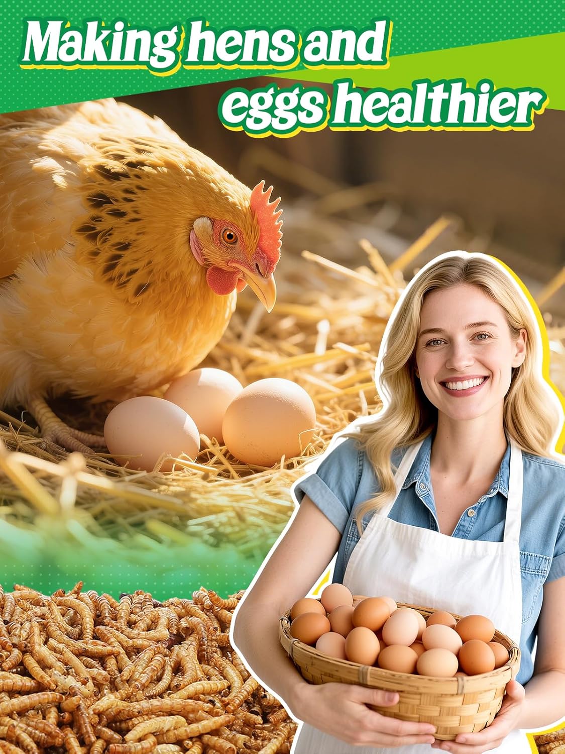 Mealworms Chicken Treats 2 Lbs with Handle Packing, High-Protein Promote Egg Production, Natural Chicken Feed for Laying Hens Wild Birds Ducks