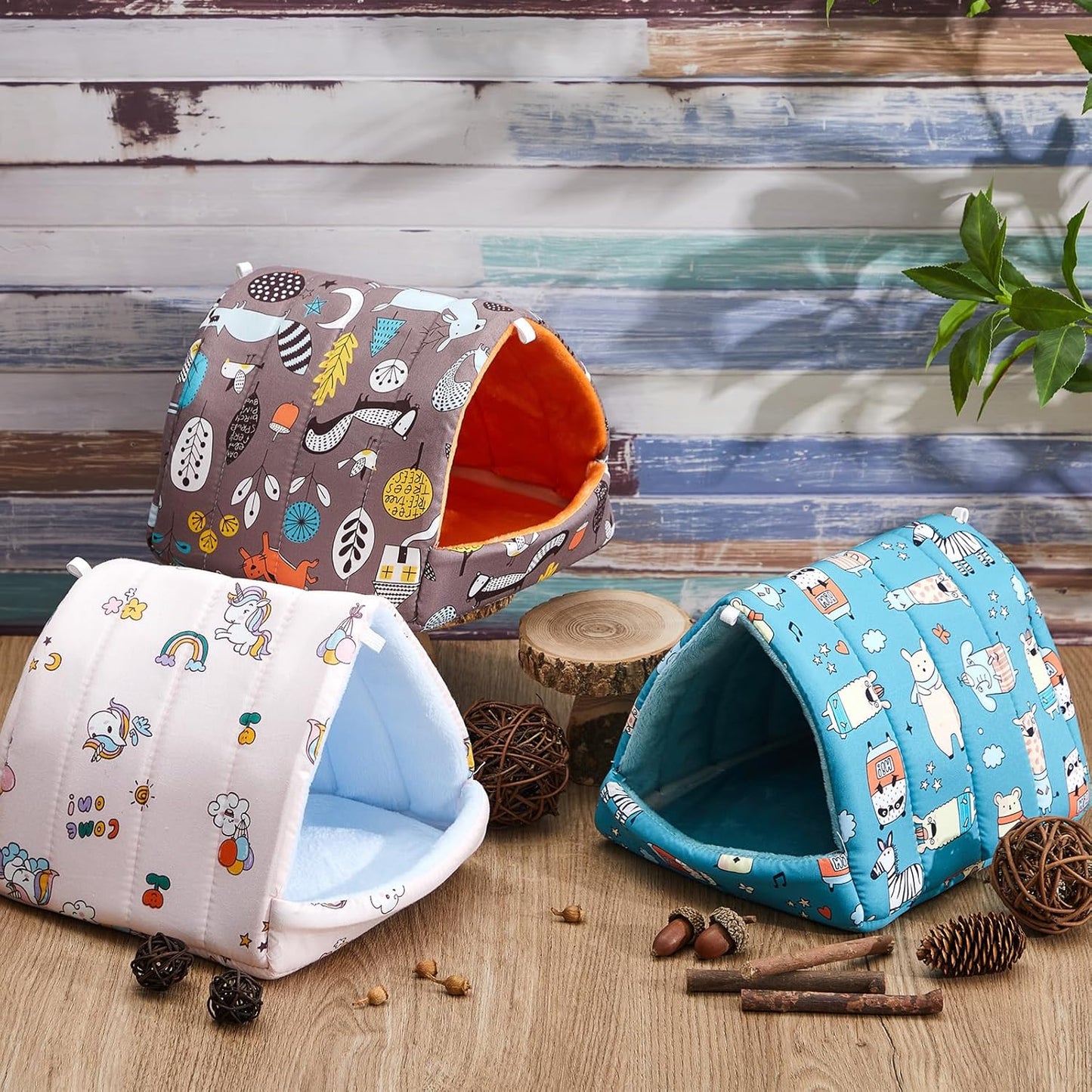 4 Pcs Guinea Pig Hideout, Guinea Pig Bed Tunnel, Rabbit Washable Small House Cage Accessories for Bunny Hedgehog Mouse Chinchillas Hamsters Ferrets Bearded Dragons Rats(Forest,7.9 in)