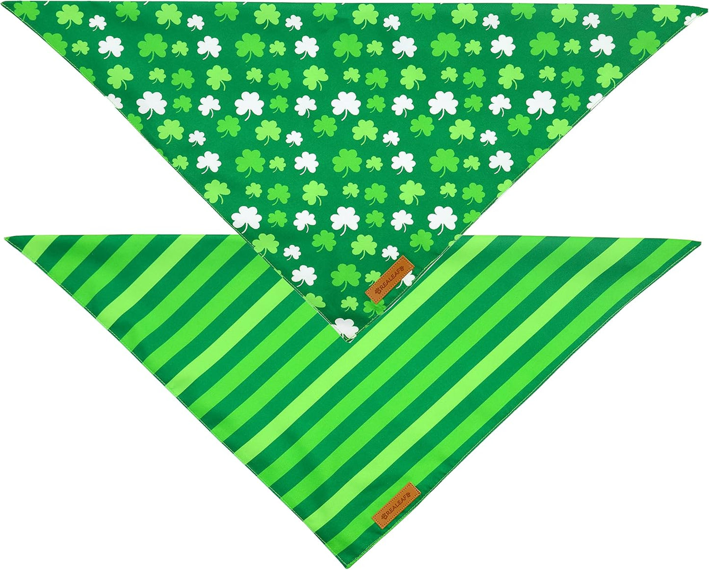 Realeaf St. Patrick's Day Dog Bandanas 2 Pack, Triangle Reversible Pet Scarf for Boys and Girls, Premium Durable Fabric, Holiday Bandana for Medium and Large Dogs (Large)