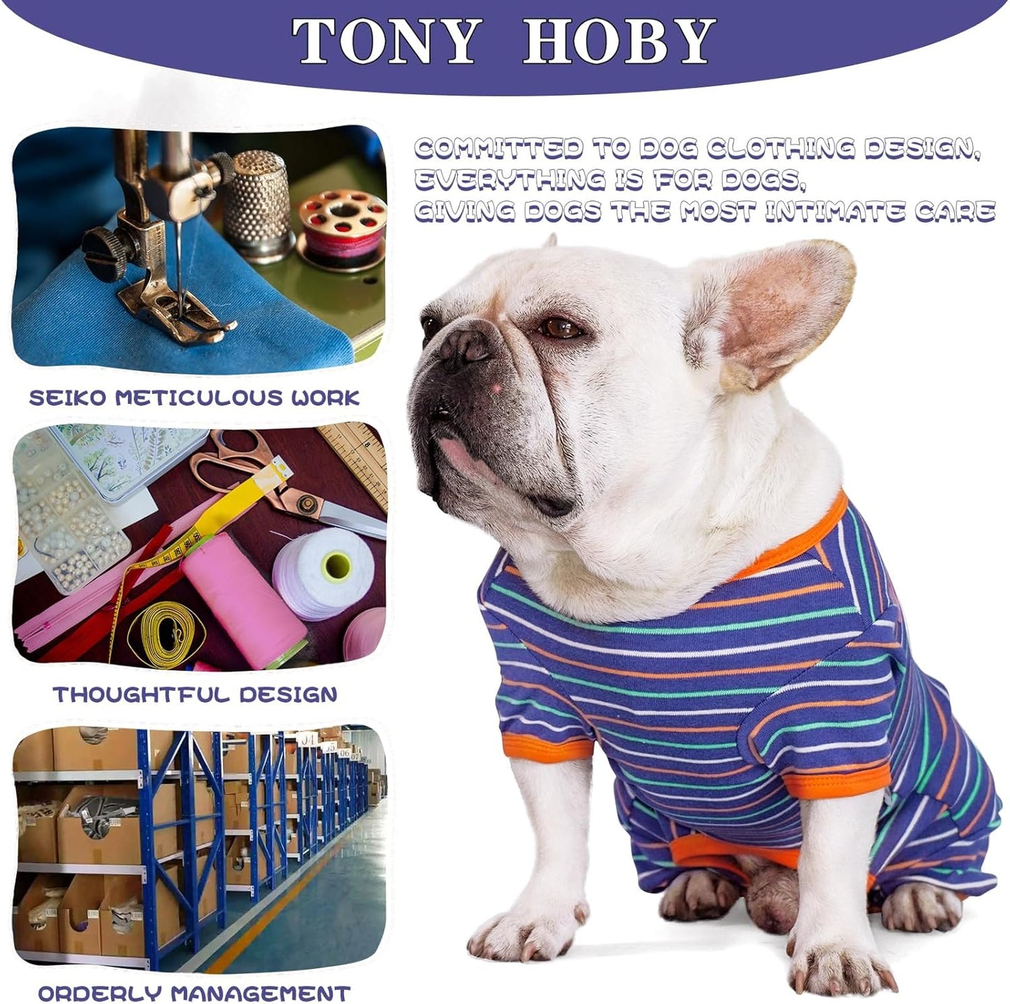 TONY HOBY Dog Pajamas, Male Dog Warm Pajamas with Thermal, Dogs Jumpsuit Shirt for Small Medium Dogs (Navy Blue, Boy, S)