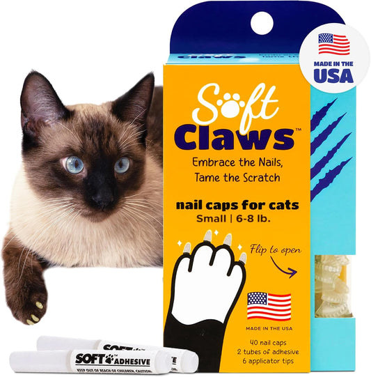 Soft Claws Cat Nail Caps for Small Cats – (40 Caps, Clear) - Made in USA - Veterinarian-Developed | Protects Furniture & Skin - Easy to Apply, Long-Lasting Anti-Scratch Soft Cat Claw Covers