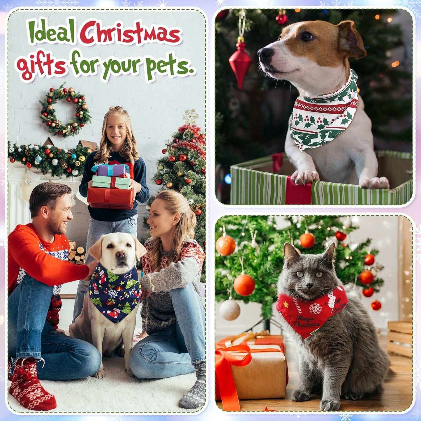 Abbylike 50 Pcs Christmas Dog Bandanas Bulk Pet Scarfs Triangle Bibs Adjustable Washable Puppy Kerchief Seasonal Pet Costume Accessories Grooming Supplies for Small Medium Large Dogs Cats