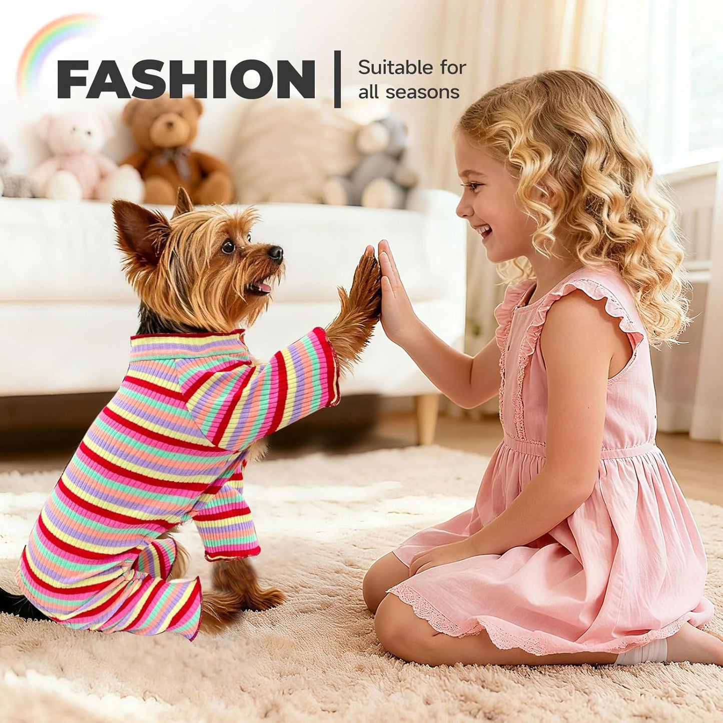 BAEJMJK Striped Dog Pajamas Stretchy Cute Four-Legged Boy Girl Dog Clothes with Sleeves Comfortable Dogs Jumpsuit Colorful Pet Puppy Outfits Apparel for Small Medium Dogs Cats(Red,X-Small)