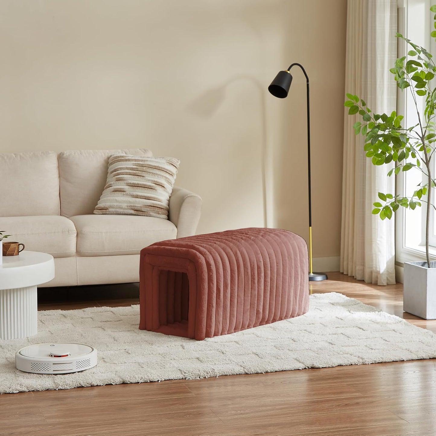 Storage Bench Pet Supplies Corduroy Bench Cat's nest to Hide for The Living Room, Entryway and Bedroom (Brown)