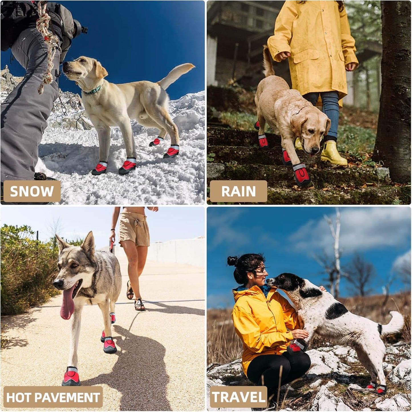 Hcpet Dog Boots for Large Dogs, Dog Shoes for Hot Pavement Winter Snow, Paw Protector Dog Booties Designed for Comfort and Breathability, Outdoor Booties for Small Medium Dogs for Hiking Red Size 6