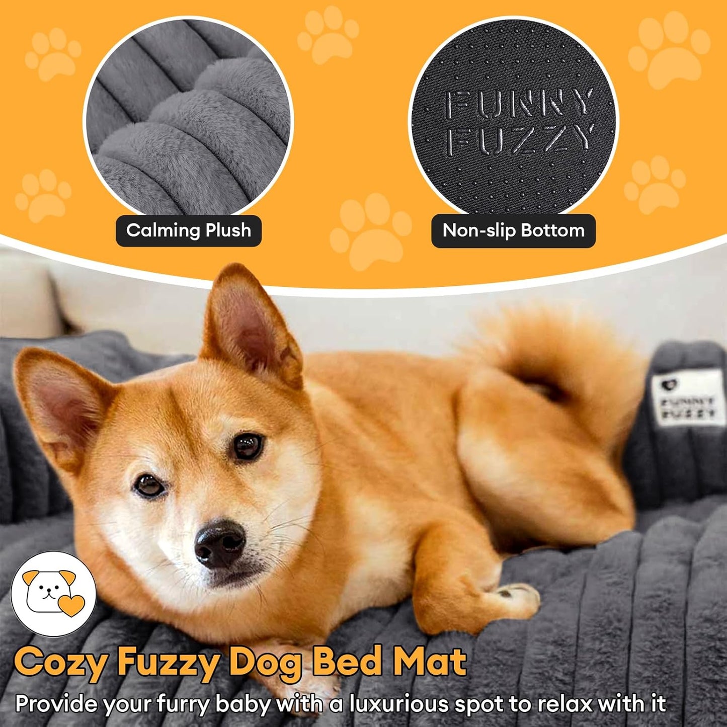 FUNNY FUZZY Pet Couch Cover for Sofa, Calming Dog Bed for Couch, Fluffy Plush Dog Couch Mat for Furniture Protector for Large Medium Small Pets, 47×37 in, Dark Grey