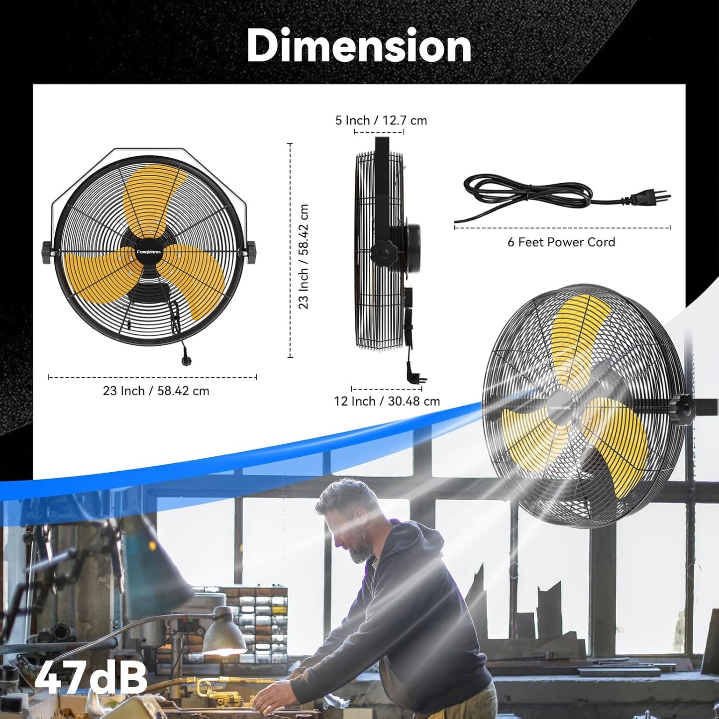 2PCS 4580 CFM 18 inch High Velocity Wall Mounted Fan, 3-Speed Metal Fan with Sealed Motor, 360 Degree Tliting Heavy Duty Wall Fan for Patio, Barn, Garage, and Gazebo - UL listed