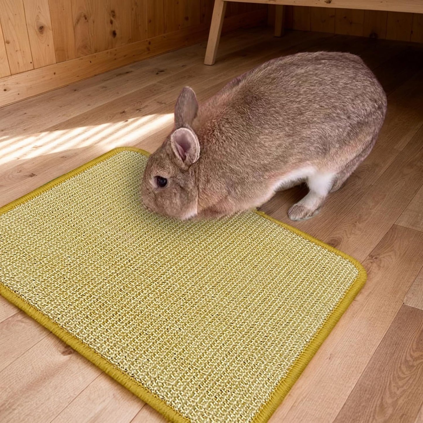 DYAUS Bunny Scratch Pad, Natural Sisal Rabbit Scratching Mat for Claws and Teeth Care, Indoor Bunny Chew Toys Bunny Bed for Biting Sleeping Nesting (1PC, 16x12in)