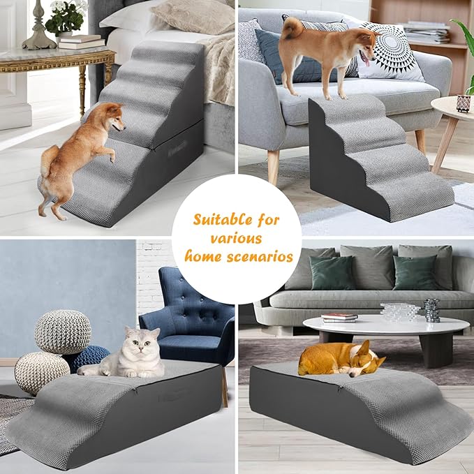 Dog Stairs&Steps for 30 Inches Tall High Bed Up to 30-36 Inch, Pet Dog Ramp Ladder for Small Dogs, Doggie, Old Cats, Kitty, Small Animals Grey