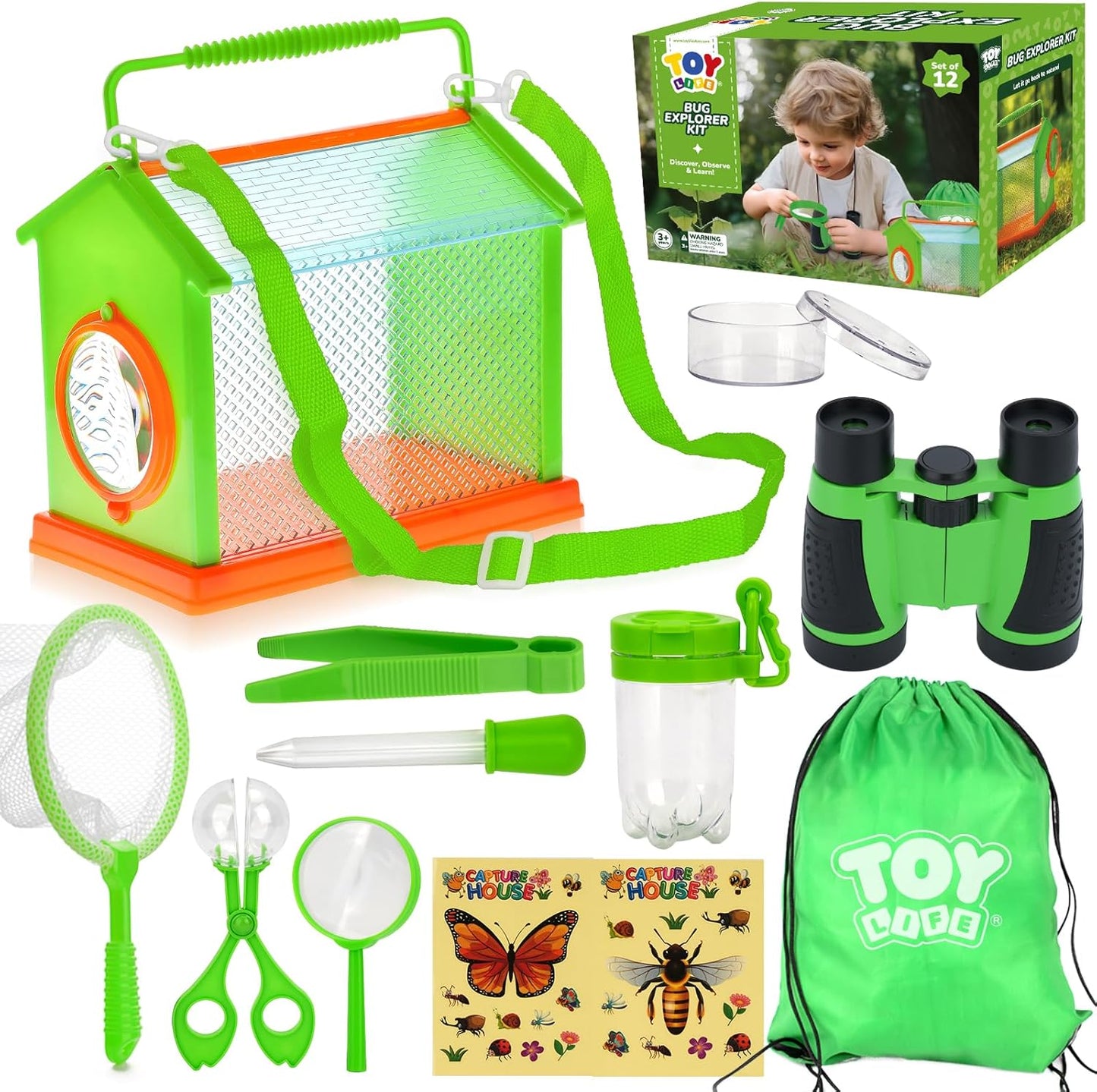 TOY Life Bug Catcher for Kids, Bug Catching Kit Kids Explorer Kit with Bug Net, Catching Tool, Tweezers, Magnifying Glass, Binoculars, Insect Catcher, Educational Outdoor Toys Kid Adventure Set