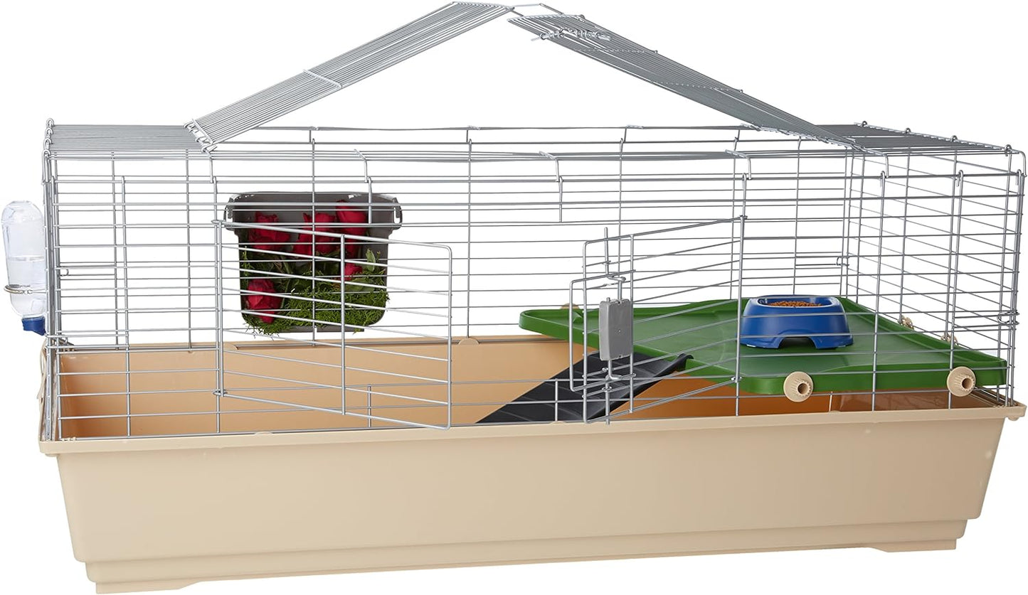 Amazon Basics Top Access Small Animal, Rabbit & Guinea Pig Cage, Ferret Cage Habitat With Accessories, Jumbo, Multicolor, 48.6"L x 26.6"W x 20.6"H