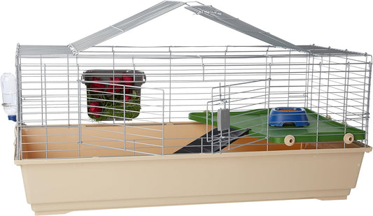Amazon Basics Top Access Small Animal, Rabbit & Guinea Pig Cage, Ferret Cage Habitat With Accessories, Jumbo, Multicolor, 48.6"L x 26.6"W x 20.6"H