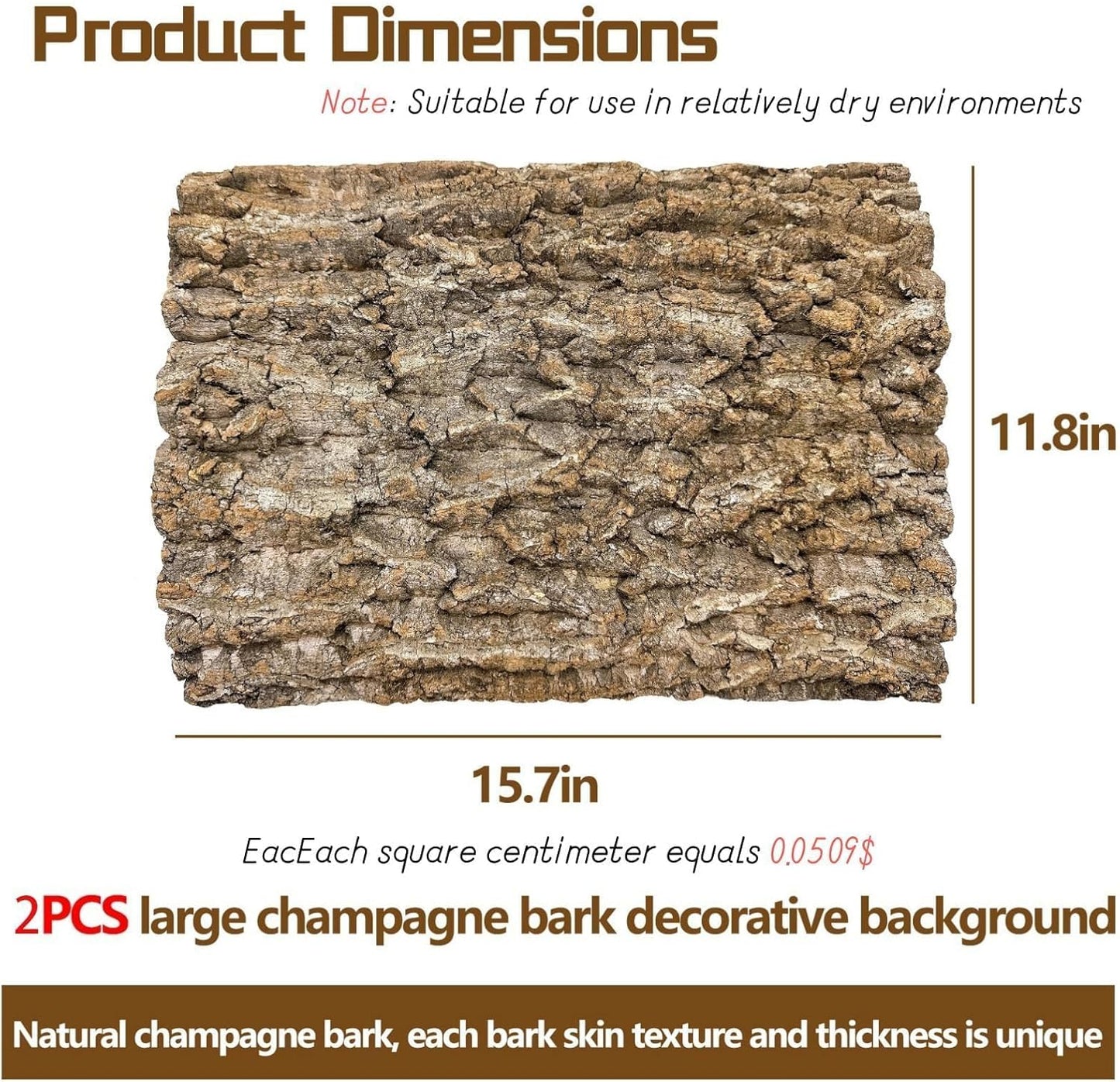 2PCS Cork Terrarium Background 15.7x11.8in Natural Cork Large Bark Backdrop Reptile Climbing Mat Habitat Decor for Spider Lizard Chamelon Turtle Beared Dragon