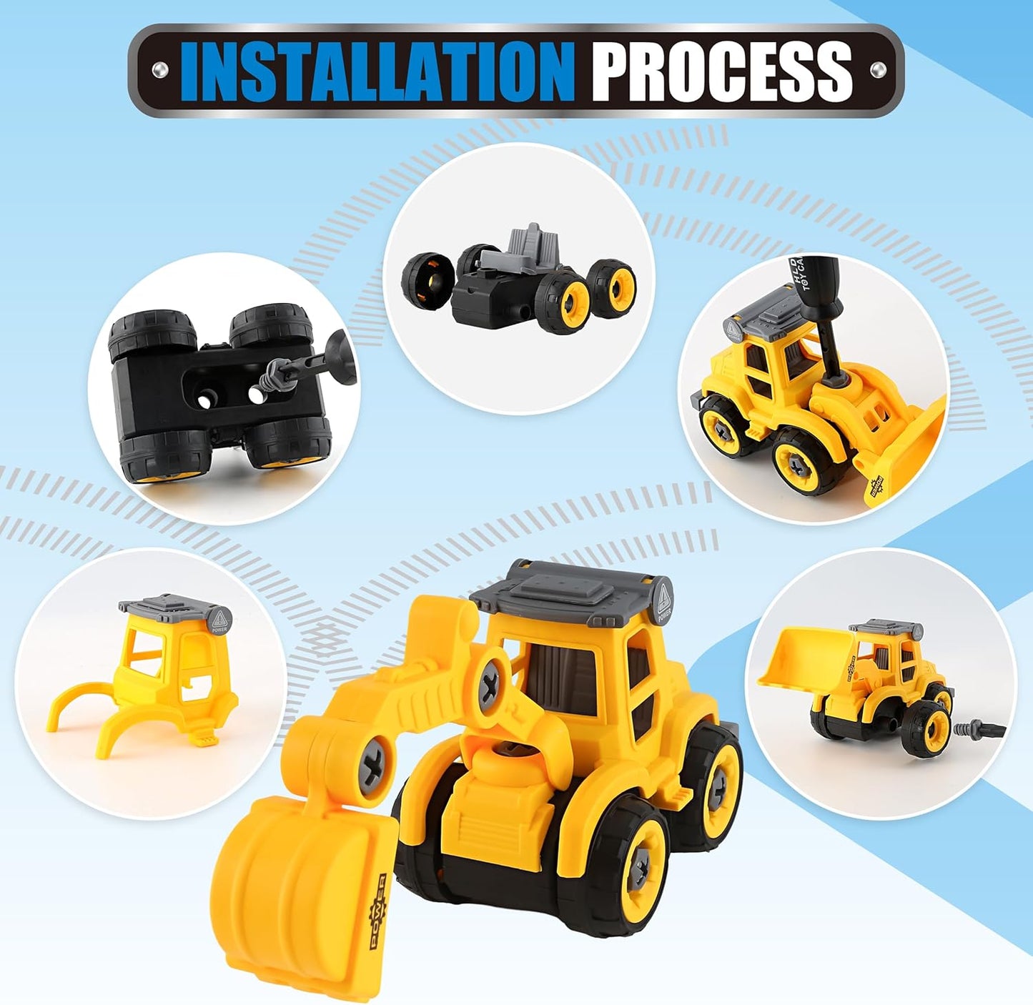 Construction Sandbox with Lid - 4 Vehicles with 1 Conveyor, 8 Castle Molds, 6 Figures & 3lbs Moldable Sand - Preschool Sensory Bin for Fine Motor Skills, Ages 3-6