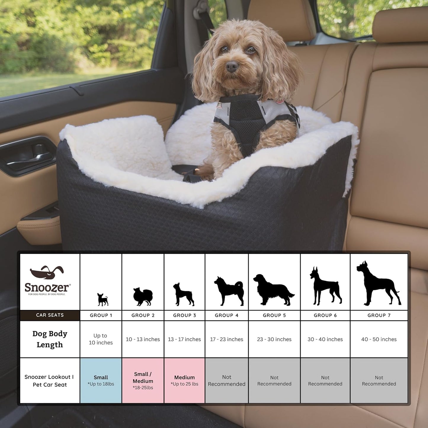 Snoozer Lookout I Car Seat - Dog Car Seats for Small Dogs, Puppy Booster Bed for Small & Medium Sized Pets Up to 25 Lbs, Elevated, Washable - Medium, Sapphire