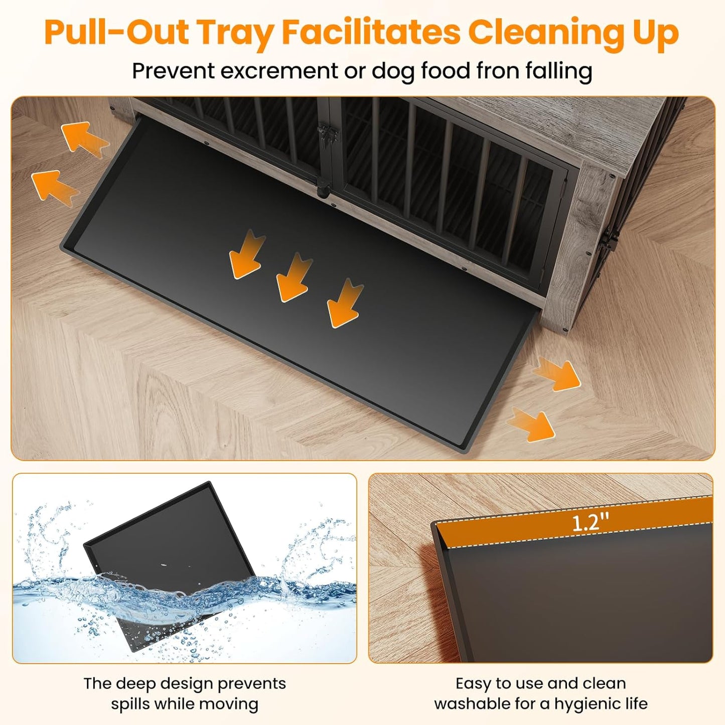 Dog Crate Furniture, Dog Crate End Table for Medium and Large Dogs,Wooden Cage Kennel Furniture Indoor, Modern Dog Crate with Multi-Purpose Removable Tray, Double-Doors Dog Furniture