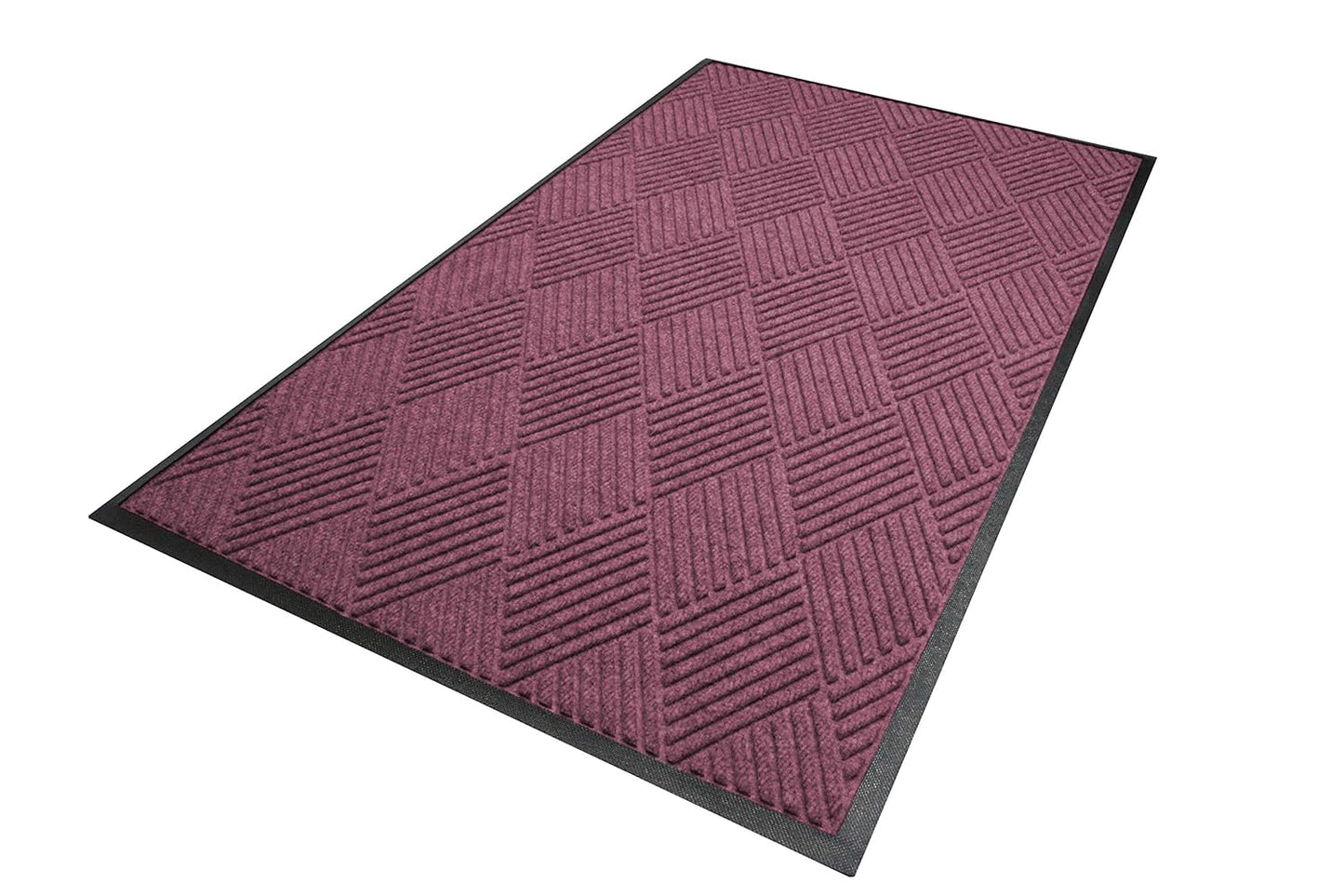 WaterHog Diamond | Commercial-Grade Entrance Mat with Rubber Border – Indoor/Outdoor, Quick Drying, Stain Resistant Door Mat (Bordeaux, 4' x 12')
