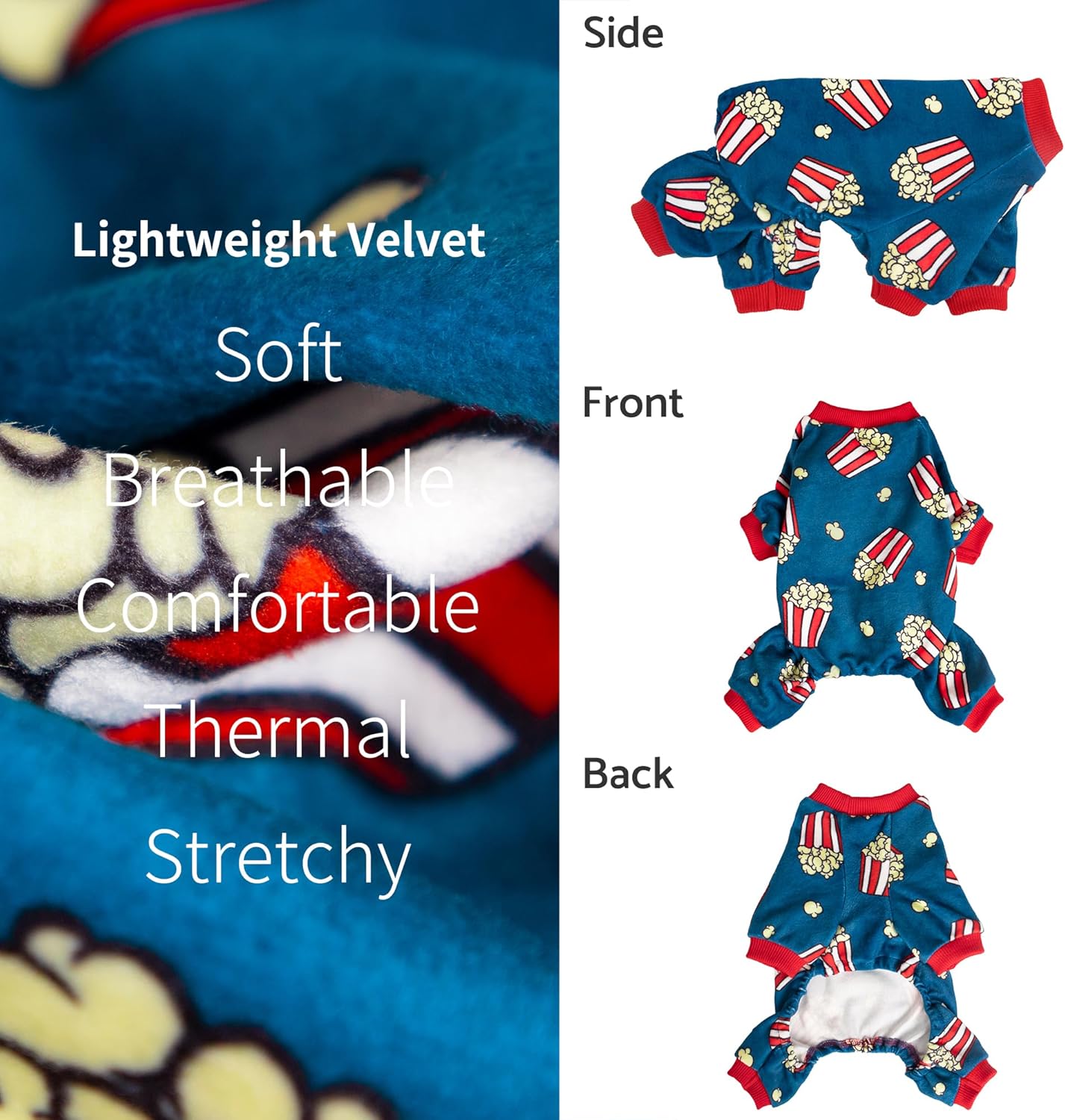 Fitwarm Popcorn Dog Pajamas, Funny Dog Clothes for Small Dogs Boy Girl, Fleece Pet Onesie with Feet, Blue, Red, White, Yellow, XXL