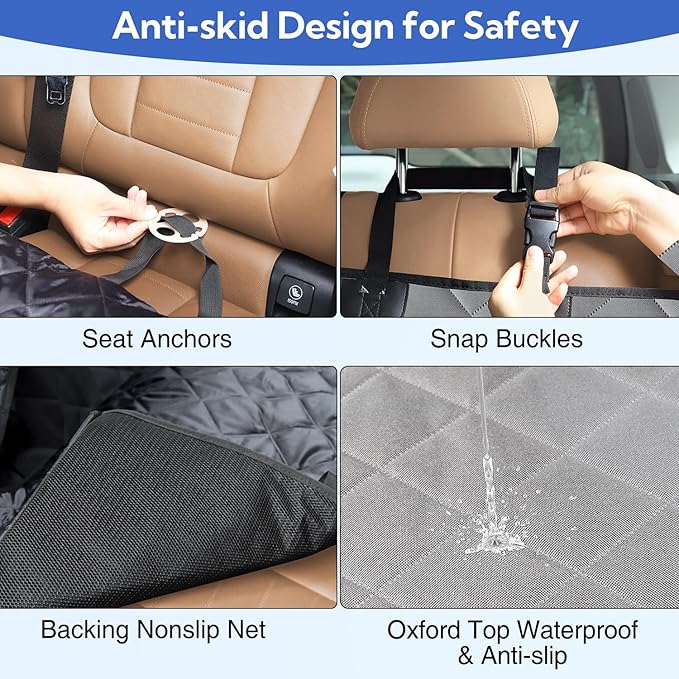 Kytely Dog Car Seat Cover for Back Seat,Waterproof Hammock with Mesh Window, Anti-Scratch Nonslip Car Seat Protector for Dogs, 600D Heavy Duty Dog Seat Cover for Cars Trucks and Suvs Gray