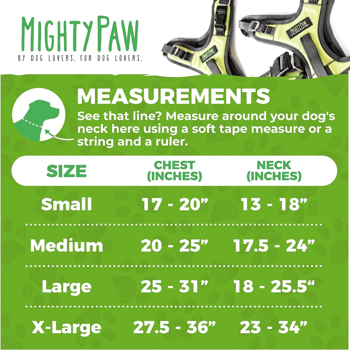 Mighty Paw Sport Harness 2.0 - Padded Canine Accessory - Adjustable Neck and Chest Straps - Enhanced Visibility with Reflective Stitching - Dog Padded Harness with Handle - Large - Green