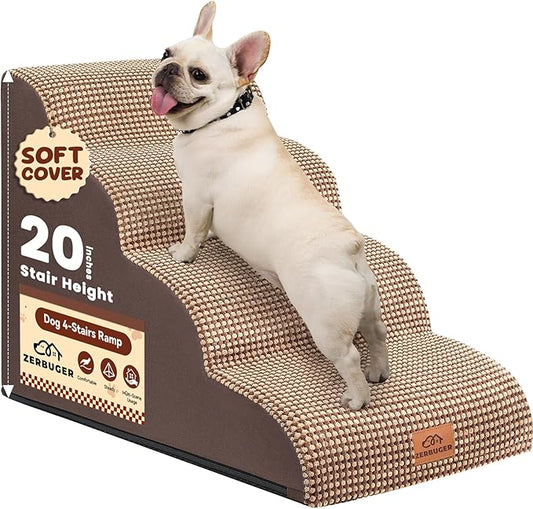 Dog Ramp and Stair for Bed 16" H-20 H,3-Step Cat Stair for Sofa and Chair,4-Step Dog Ramp for High Bed and Window,Durable Nonslip Fabric Cover for Indoor (Coffee-20 H, Pet Friendly, 4)