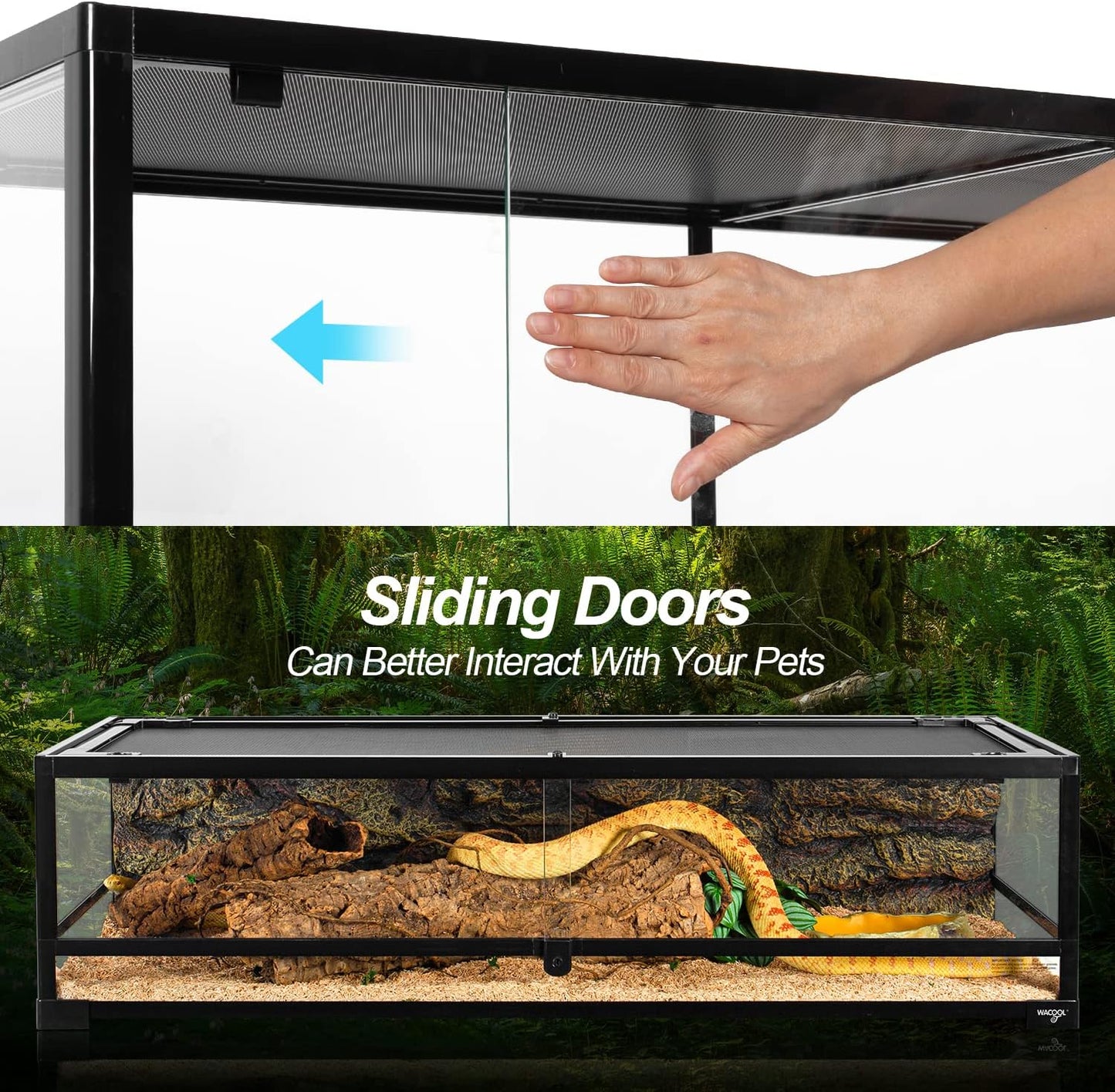 Large Reptile Tank 45 Gallon, 360°Full Vision Glass 48“ Long & 12” Low Reptile Terrarium with Top Mesh Lid for Tortoise Snake Ball Python