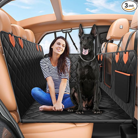 Hard Bottom Car Seat Cover for Dogs,Waterproof Dog Seat Cover for Back Seat Extender,Scratch-Proof and Anti-Slip Car Dog Hammock for Large Dogs SUV,Black(Holds 500 Lbs)