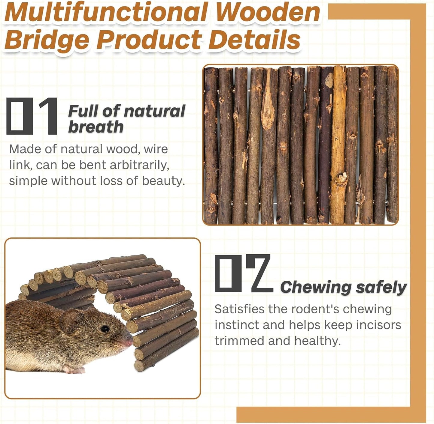 PINVNBY 8 PCS Hamster Wooden Ladder Bridge Tunnel Hide, Hamster Cage Accessories for Chinchillas Guinea Pigs Mouse Rat Ferre, Rodents Natural Hideout for Small Animals