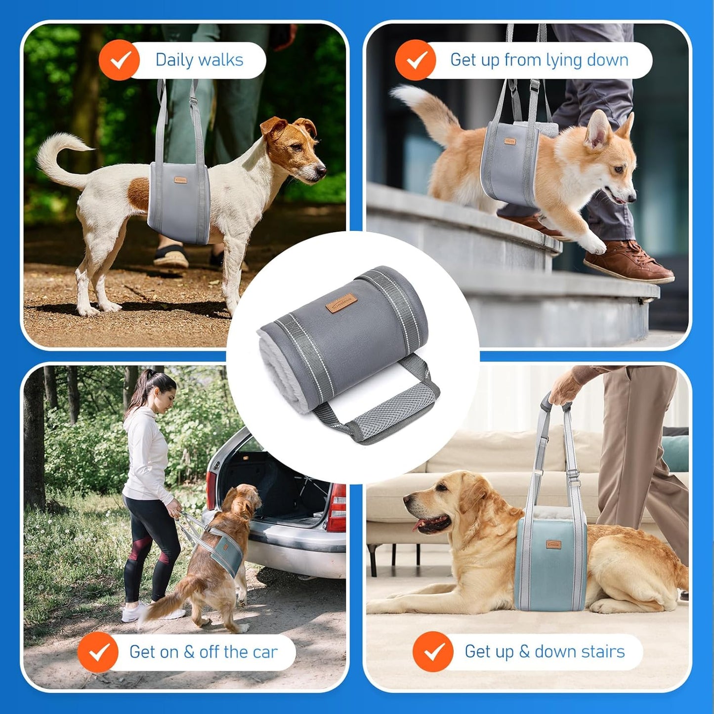 Dog Lift Harness for Extra Large Dogs, Adjustable Dog Sling for Back Legs, Hip Support Harness to Help Lift Dogs Rear for Canine Aid and Old K9 Cruciate Ligament Rehabilitation - Extra Large, Grey